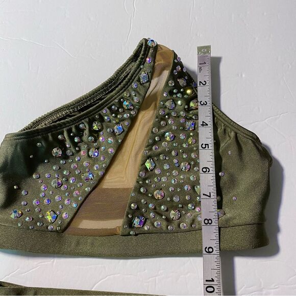 AA dance costume 2 piece set green custom sparkly rhinestoned premium XSA - Picture 8 of 13